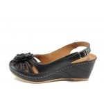 Черни ортопедични дамски сандали, естествена кожа - ежедневни обувки за пролетта и лятото N 100012840