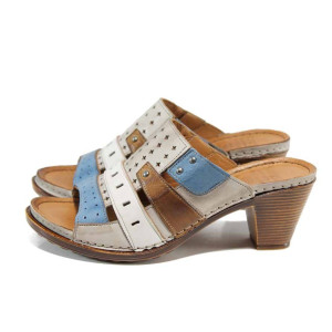 Бежови ортопедични дамски чехли, естествена кожа - ежедневни обувки за пролетта и лятото N 100012832