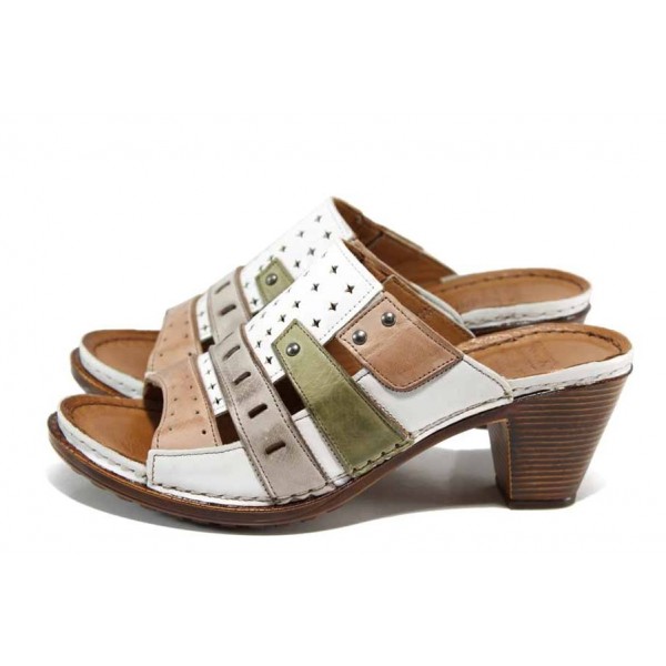 Бели дамски чехли, естествена кожа - ежедневни обувки за пролетта и лятото N 100012833