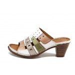 Бели дамски чехли, естествена кожа - ежедневни обувки за пролетта и лятото N 100012833
