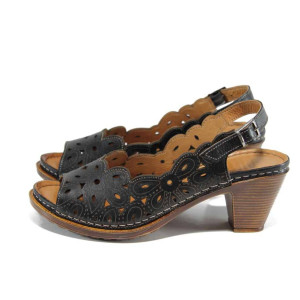 Черни ортопедични дамски сандали, естествена кожа - ежедневни обувки за пролетта и лятото N 100012845