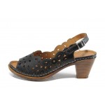 Черни ортопедични дамски сандали, естествена кожа - ежедневни обувки за пролетта и лятото N 100012845