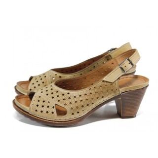 Бежови анатомични дамски сандали, естествена кожа - ежедневни обувки за пролетта и лятото N 100012850