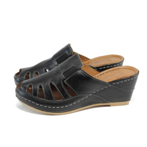 Черни ортопедични дамски чехли, естествена кожа - ежедневни обувки за пролетта и лятото N 100012853