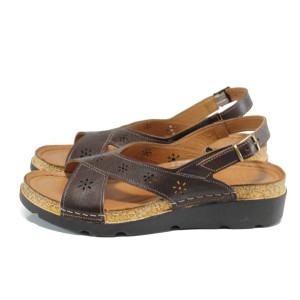 Кафяви анатомични дамски сандали, естествена кожа - ежедневни обувки за пролетта и лятото N 100012852