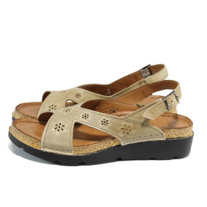 Бежови анатомични дамски сандали, естествена кожа - ежедневни обувки за пролетта и лятото N 100012851