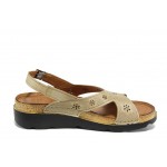 Бежови анатомични дамски сандали, естествена кожа - ежедневни обувки за пролетта и лятото N 100012851