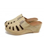 Бежови ортопедични дамски чехли, естествена кожа - ежедневни обувки за пролетта и лятото N 100012854