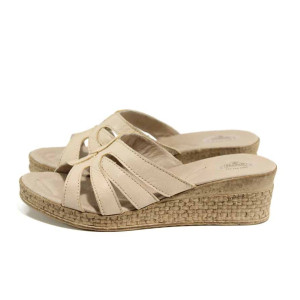 Бежови анатомични дамски чехли, естествена кожа - ежедневни обувки за пролетта и лятото N 100012878