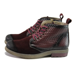 Винени дамски боти, естествена кожа и естествена велурена кожа - всекидневни обувки за есента и зимата N 100012922