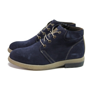 Тъмносини дамски боти, естествена кожа и естествена велурена кожа - всекидневни обувки за есента и зимата N 100012926