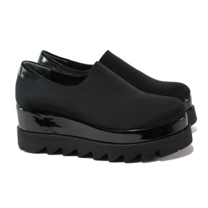 Черни дамски обувки с платформа, текстилна материя - всекидневни обувки за есента и зимата N 100012927