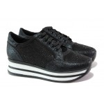 Черни спортни дамски обувки, еко-кожа и текстилна материя - ежедневни обувки за целогодишно ползване N 100012970