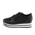 Черни спортни дамски обувки, еко-кожа и текстилна материя - ежедневни обувки за целогодишно ползване N 100012970