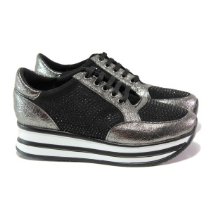 Сиви спортни дамски обувки, еко-кожа и текстилна материя - ежедневни обувки за целогодишно ползване N 100012969