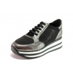 Сиви спортни дамски обувки, еко-кожа и текстилна материя - ежедневни обувки за целогодишно ползване N 100012969
