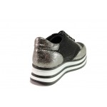 Сиви спортни дамски обувки, еко-кожа и текстилна материя - ежедневни обувки за целогодишно ползване N 100012969