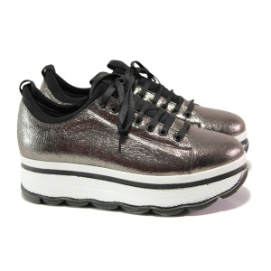 Сиви спортни дамски обувки, здрава еко-кожа - ежедневни обувки за целогодишно ползване N 100012968