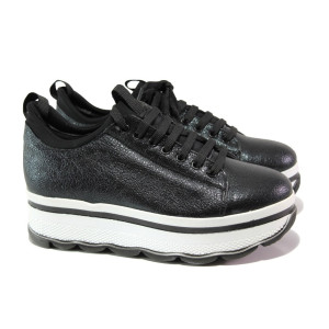 Черни спортни дамски обувки, здрава еко-кожа - ежедневни обувки за целогодишно ползване N 100012967