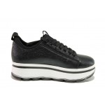 Черни спортни дамски обувки, здрава еко-кожа - ежедневни обувки за целогодишно ползване N 100012967