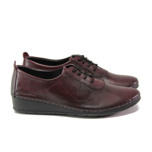 Анатомични винени дамски обувки с равна подметка, естествена кожа - ежедневни обувки за пролетта и есента N 100012958