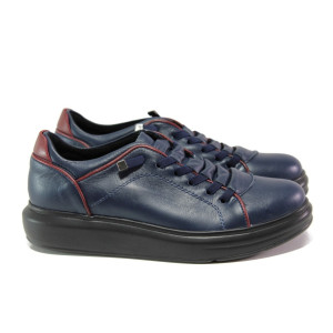 Анатомични тъмносини дамски обувки с равна подметка, естествена кожа - спортни обувки за пролетта и есента N 100012961