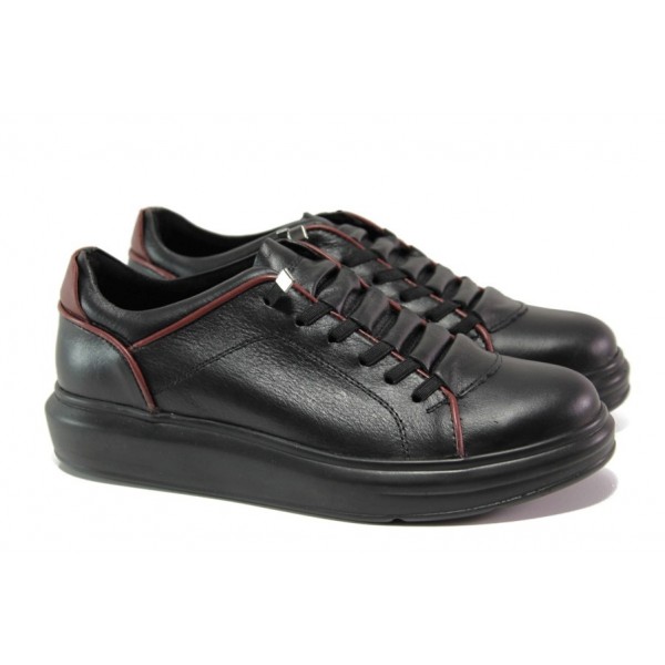 Анатомични черни дамски обувки с равна подметка, естествена кожа - спортни обувки за пролетта и есента N 100012960