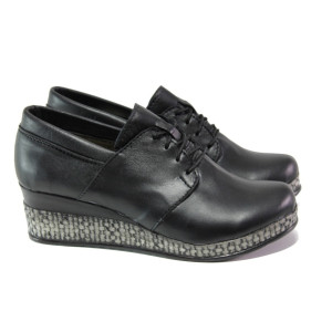 Анатомични черни дамски обувки с платформа, естествена кожа - всекидневни обувки за есента и зимата N 100012997