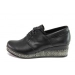 Черни дамски обувки с платформа, естествена кожа - всекидневни обувки за пролетта и лятото N 100016715