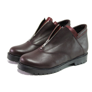 Анатомични винени дамски боти, естествена кожа - всекидневни обувки за есента и зимата N 100012988