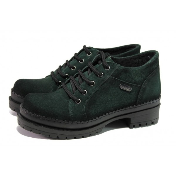 Зелени дамски боти, естествен велур - ежедневни обувки за есента и зимата N 100013048