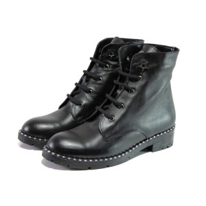 Черни дамски боти, естествена кожа - ежедневни обувки за есента и зимата N 100013060