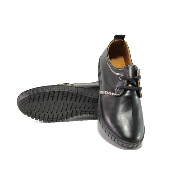 Ортопедични черни дамски обувки с равна подметка, естествена кожа - всекидневни обувки за есента и зимата N 100013059