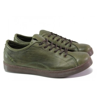 Ортопедични Зелени дамски обувки с равна подметка, естествена кожа - спортни обувки за есента и зимата N 100013071