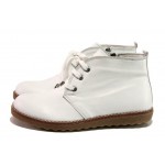 Бели дамски боти, естествена кожа - ежедневни обувки за есента и зимата N 100013143