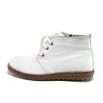 Бели дамски боти, естествена кожа - ежедневни обувки за есента и зимата N 100013143