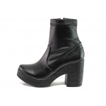 Черни дамски боти, здрава еко-кожа - ежедневни обувки за есента и зимата N 100013183
