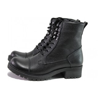 Черни дамски боти, естествена кожа - ежедневни обувки за есента и зимата N 100013186