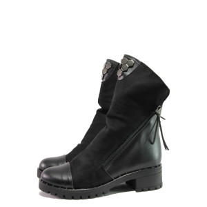 Черни дамски боти, здрава еко-кожа - ежедневни обувки за есента и зимата N 100013189