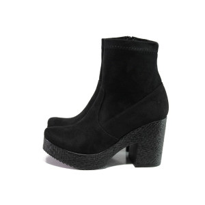 Черни дамски боти, качествен еко-велур - ежедневни обувки за есента и зимата N 100013230