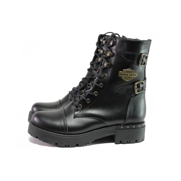 Черни дамски боти, здрава еко-кожа - ежедневни обувки за есента и зимата N 100013228