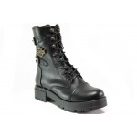 Черни дамски боти, здрава еко-кожа - ежедневни обувки за есента и зимата N 100013228