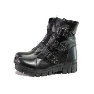 Черни дамски боти, естествена кожа - ежедневни обувки за есента и зимата N 100013229