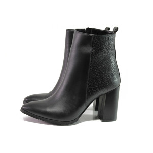 Черни дамски боти, естествена кожа - елегантни обувки за есента и зимата N 100013225