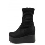 Черни дамски боти, качествен еко-велур - ежедневни обувки за есента и зимата N 100013231