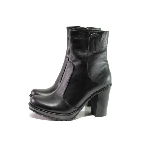 Черни дамски боти, естествена кожа - ежедневни обувки за есента и зимата N 100013256
