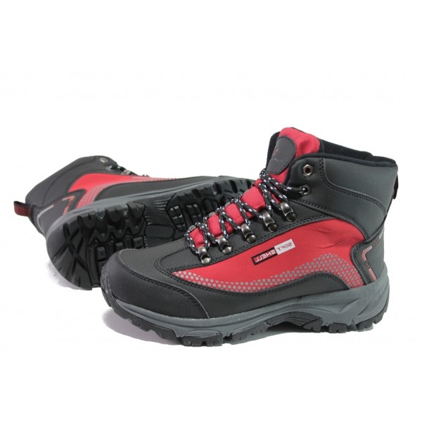 Червени юношески боти, текстилна материя - спортни обувки за есента и зимата N 100013304