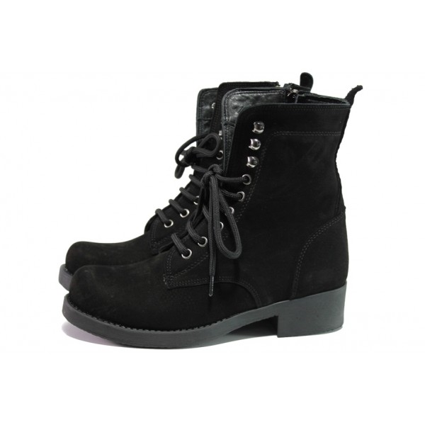 Анатомични черни дамски боти, естествен набук - ежедневни обувки за есента и зимата N 100013318