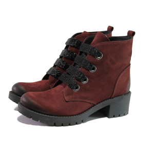 Анатомични винени дамски боти, естествен набук - ежедневни обувки за есента и зимата N 100013317