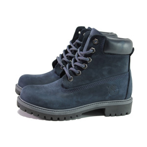 Тъмносини юношески боти, естествена кожа - ежедневни обувки за есента и зимата N 100013320